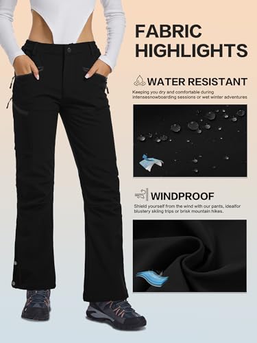 Women's Snow Ski Hiking Pants Waterproof Fleece Lined Softshell Insulated Winter Snowboarding Outdoor Flare Pants4