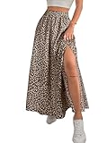 Avanova Women Slit Maxi Long Skirt Boho Floral Summer High Waisted Midi Skirts Khaki Small