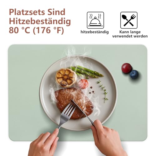 HELI MIAO Tischsets Abwaschbar 6er Set - Doppelseitige Platzsets & Untersetzer aus Lederoptik, rutschfeste & wasserdichte Tischunterlage für Esstisch und Familie - Rechteckig in Salbeigrün+Cremebeige