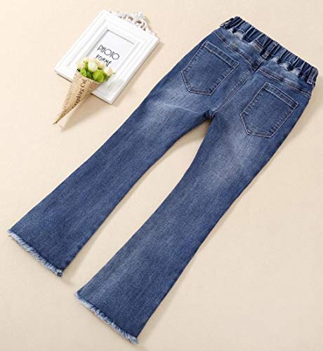 Calça jeans feminina Fubotevic cintura grande elástica slim fit lavado sino calça jeans, Denim Blue,