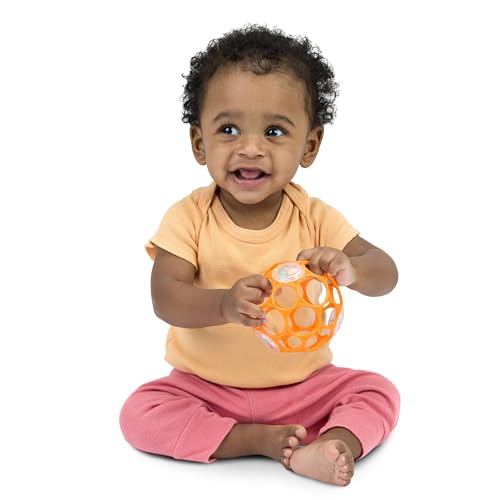 Image of Bright Starts Oball Rattle Ball, Easy-Grasp Infant Rattle with Finger Holes, Orange, 0-36 Months
