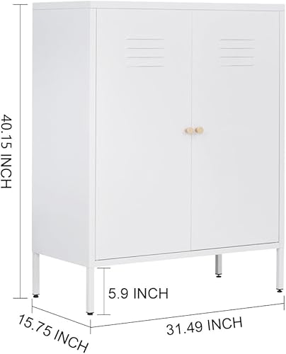 Miniatura 40 de Armarios decorativos de metal rosa con 2 estantes ajustables, armario de almacenamiento de metal de 3 niveles con patas, armarios de acero para