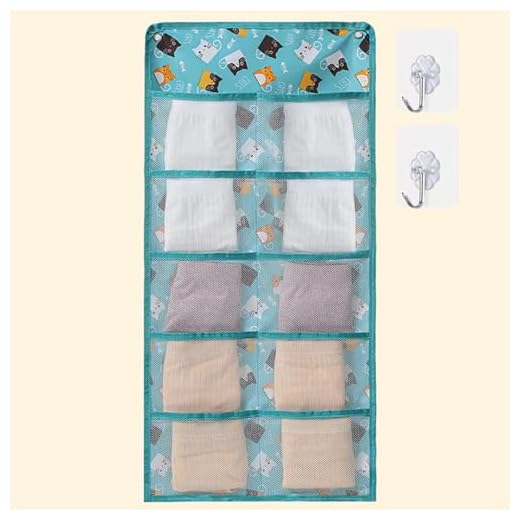Wardrobe Hanging Bag-10 Compartment Wardrobe Storage Organizer Space Suitable for Underwear,Stockings, Bras, And Socks (Sky Blue+2 Hooks)