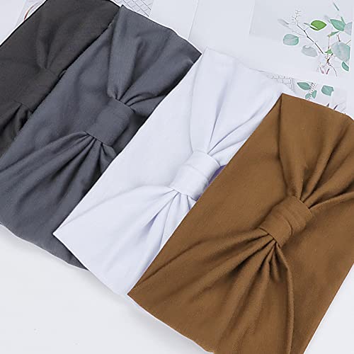 Image of AWUMBUK Wide Headbands for Women Knotted No Slip Head Bands Soft Turban Headband Hair Accessories Boho African Solid Color Head Wraps for Women Yoga Workout Pack of 6(Classic)