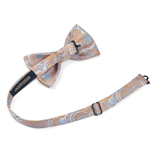 Image of HISDERN Bow Ties for Men Paisley Floral Pre-tied Bowtie Pocket Square Set Men's Formal Bow Ties Wedding Party
