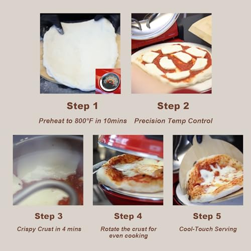 YIBAKE Electric Pizza Maker, 12 Inch Countertop Pizza Oven with Pizza Stone, 1200W Indoor Italian Style Pizza Cooker, Dual Heating with Independent Temperature Control, Heats Up to 800°F, Black - Thumbnail 5