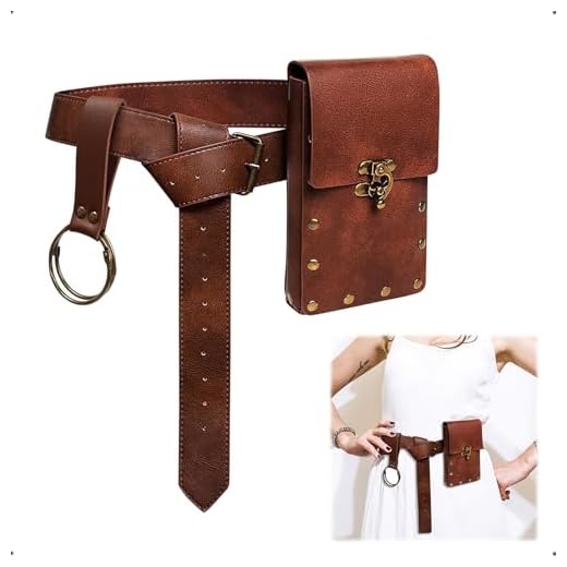XEERUN Mittelalter GüRtel, Hüfttasche, Steampunk Vintage Gürteltasche, Mittelalterlicher Kunstledergürtel, Leder Wikingertasche, Schlüsselring, Bauchtasche für Renaissance Cosplay Kostüm, Braun