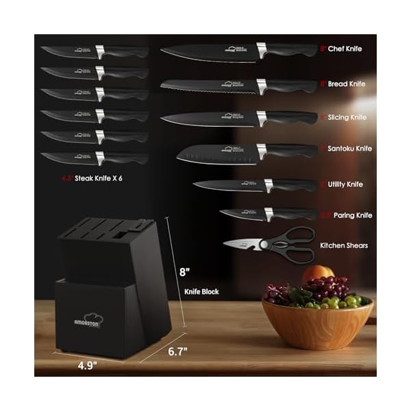 Knife Set, Amorston 15 Pieces Knife Sets for Kitchen with Block