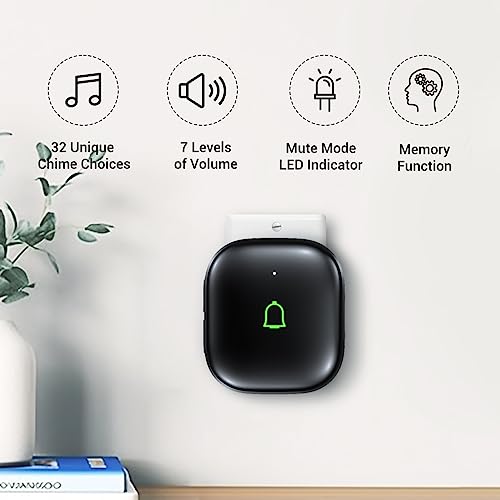 Classroom Doorbell IP66 Wireless Doorbell Door Bell Ringer Wireless Waterproof 1000Ft 32 Chimes 115dB 7 Vol Levels Mute Mode & LED Flash Doorbells for Home Kids Room Teachers Classroom Office - Image 2