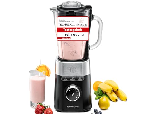 ROMMELSBACHER Blender MX 1260, 22 000 tr/min, réglage de la vitesse sur 8 niveaux, touches de fonction (Smoothie, Pulse, Ice Crush), pichet en verre 1,5 l, lame spéciale en acier inoxydable, 1200