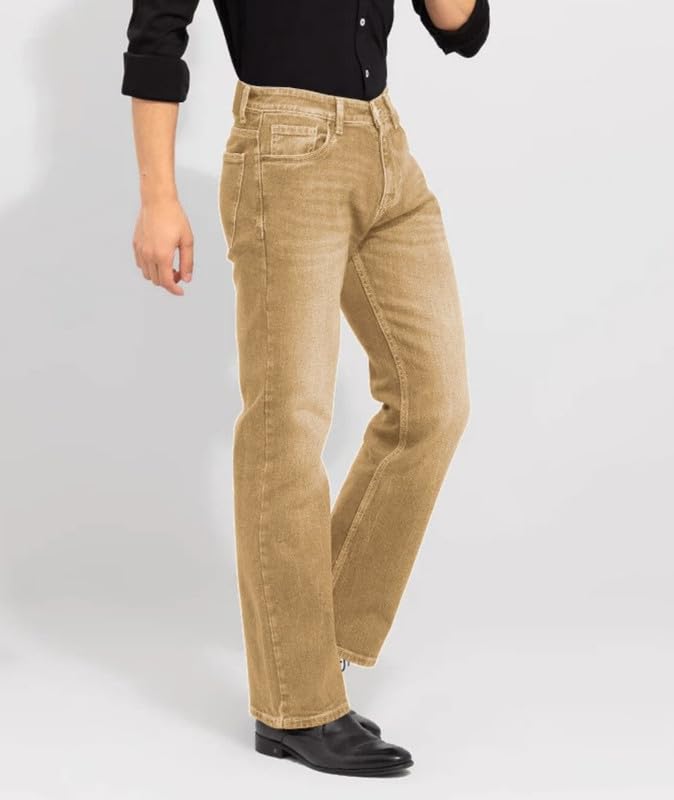 Image of Waltz Men's High Waist Stretchable Boot Cut Wide Leg Flared Casual Denim Bell Bottom Jeans Pants for Men - Comes in Multiple Sizes & Colours (Black, Dark & Light Blue, Grey, White & Khaki) 28 to 40