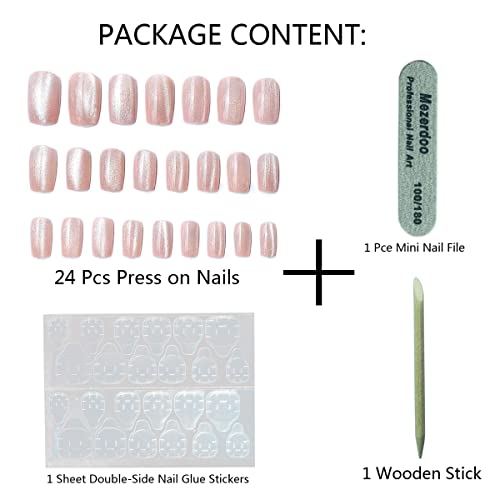 Press On Nails Cat Eye Effect Glossy Full Cover Fake Nails Short,Almond Nails Full Cover False Nails For Women And Girls,24 Pcs Acrylic Nail Tips With Adhesive Tabs #TOP4