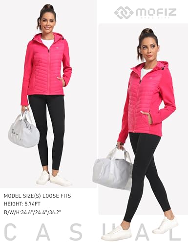 MoFiz Damen Fleecejacke Sportjacke Wanderjacke Outdoorjacke Running Winter Atmungsaktiv Jacke Hybridjacke Freizeitjacke Rosenrot 3XL
