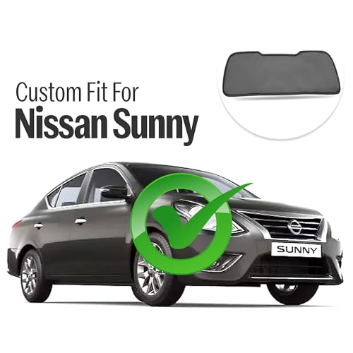 Image of Autofact Dicky Curtain for Sunny | Custom Fit Rear Windshield Sunshade | Foldable Mesh | Privacy & Cooling Car Accessory | Car Rear Sun Shade Heat Reduction UV Block Easy Install Durable Black Mesh