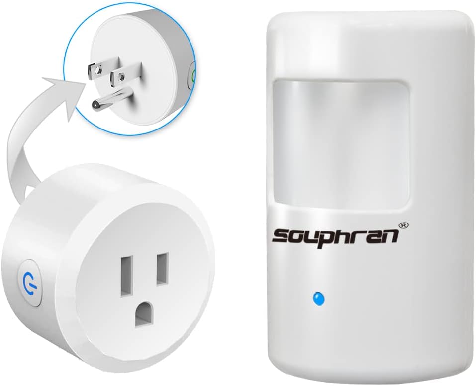 Plug-in Wireless Motion Activated Light Control, No Wiring, 130 Ft RF Range, Adjustable Detection Range, Always-on Timer and Light Sensor, Motion Detector and Plug Set