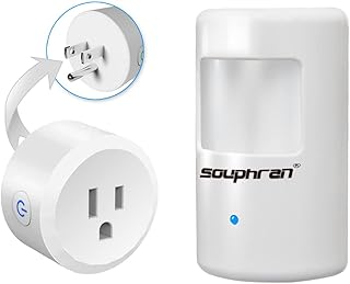 Plug-in Wireless Motion Activated Light Control, No Wiring, 130 Ft RF Range, Adjustable Detection Range, Always-on Timer and Light Sensor, Motion Detector and Plug Set