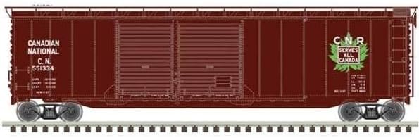 Atlas HO Scale 50' Postwar Double Door Box Car, CN 551321, Brown/White/Green
