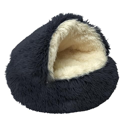 ShinHye Cat Bed Round Plush Fluffy Hooded Cat Bed Cave, Cozy for Indoor Cats or…