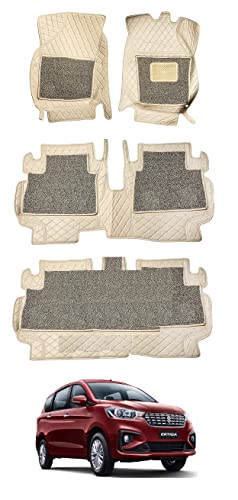 Image of Auto Hub 7D car mat Maruti Ertiga (Model: 2019-Till Date)(7 Seater), Luxury Double-Stich 7d Car Floor Mat Complete Set, 100% Waterproof and Washable, Color : Beige
