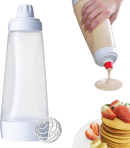 KASTWAVE Pancake Batter Dispenser - Kitchen Tool for Cupcakes, Crepes, Waffles & Cookies - Liquid Batter Mix Dispensing Bottle with Measurement Marks, Easy Squeeze