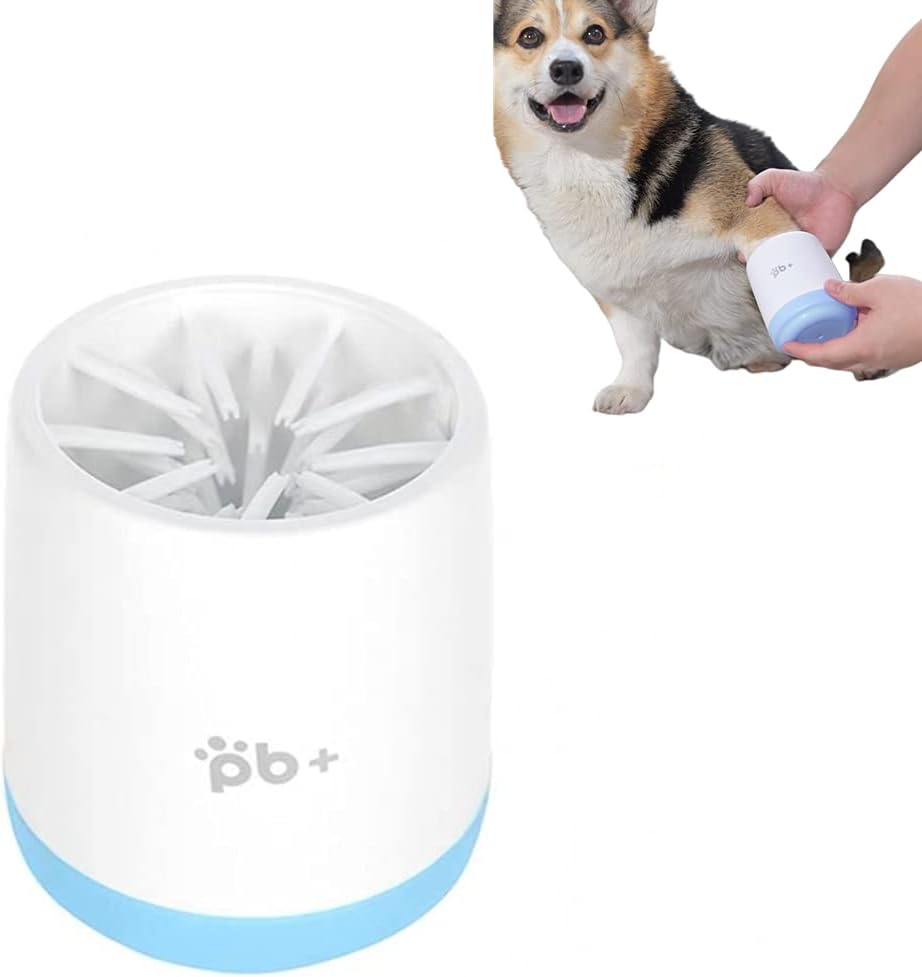 Pet Paw Cleaner Cup for Dogs Cat Foot Washer Cup Portable Cleaning Brush Dog Claw Care with Removable Soft Silicone Bristles for Cleaning Dirty and Muddy Paw (Blue:small size 10×8.6CM)