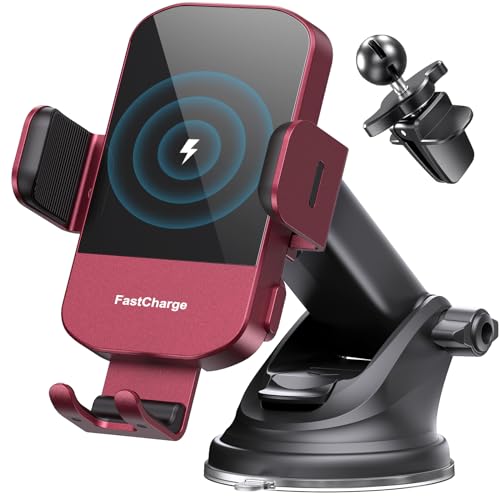 CHGeek 15W Fast Charging Auto Clamping Car Charger Phone Mount Phone Holder (Red)