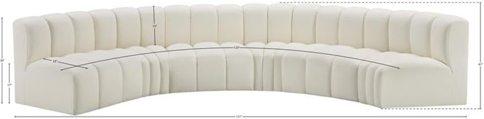 BOWERY HILL Contemporary Vegan Leather Modular Sectional, 151" W x 61" D x 30" H, Cream Finish, Deep Channel Tufting, Adaptable Design for Living Room, Bedroom, or Home Office