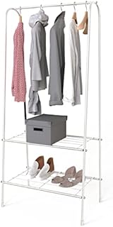 LONENESSL Metal Clothes Rail Garment Rack, Heavy Duty Coat Rail with 2 Tier Storage Shelf, A-shaped Clothes Rack, Stand Rail Hanger Organiser Shelf Bedroom Clothing Rack (White)