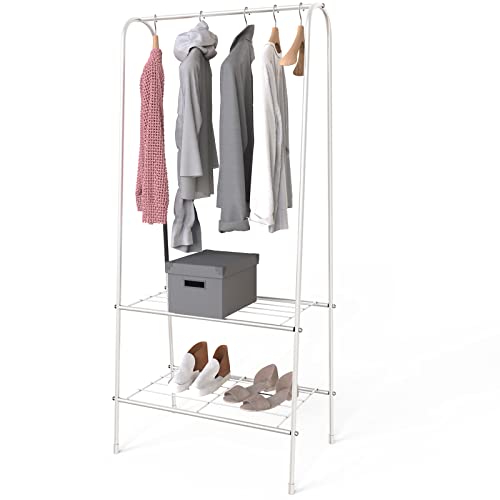 LONENESSL Metal Clothes Rail Garment Rack, Small Coat Rack Hanging Rail with 2 Tier Storage Shelf, A-shaped Clothes Rack