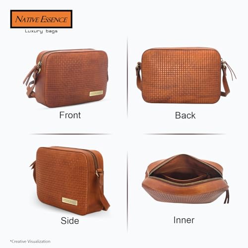 NATIVE ESSENCE Small Genuine Leather Crossbody Pocketbook Brown Camera Pouch Sling Bag for Women2