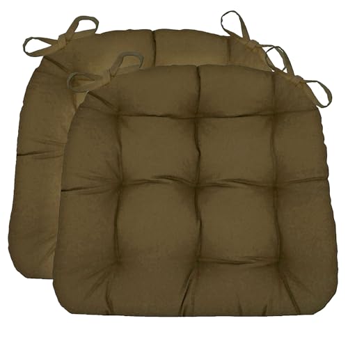 Barnett Home Decor Dining Chair Cushions with Ties – Size Medium 16.5 x 18 - Latex Foam Fill, 100% Cotton, Machine Washable Chair Pads for Kitchen Chairs, Made in USA (Cotton Duck Brown/Pack of 2)