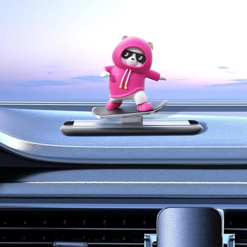 Image of REWOP Skateboarding Panda Car Dashboard Toy -Auto Sliding Motion Decor, Cool Sliding Car Accessory, Fun Car Interior Decoration Accessories (Rasberry Pink)