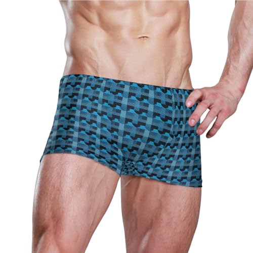 Blue Buffalo Check Plaid Mens Swim Trunk Swimwear Bathing Suit Swim Brief Square Leg Board Short S B04039443