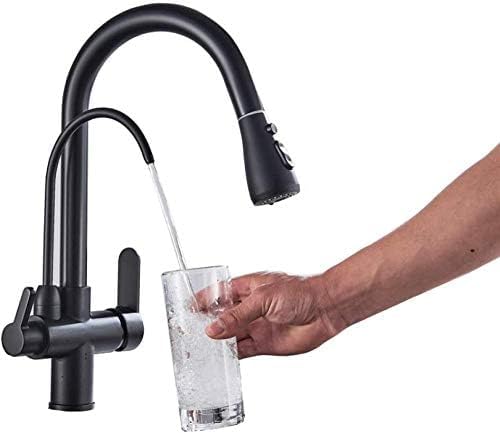 Robinet en acier inoxydable noir mat avec double poignée pour eau pure et mitigeur cuisine