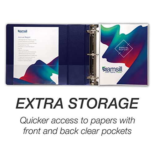 Image of Samsill Durable 3 inch 3 Ring Binder, D Ring Binder, 100% Recycled Chipboard, Blue, 4 Pack