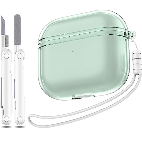 MHYALUDO Airpods 3rd Generation Case Cover, Clear Soft TPU Transparent Military Grade Shockproof Protective Case with Cleaning Pen for Apple Airpods 3 Charging case 2021, Clear Green