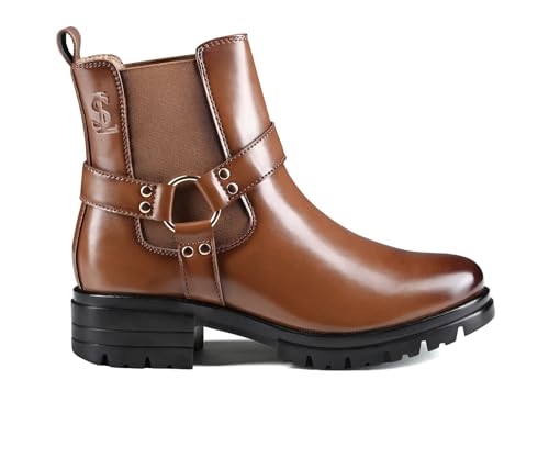 Image of LOUIS STITCH Women's High Ankle Boots| Round Buckle with Straps Slip-On Boots | Casual Slip-On Long Boots for Women | Casual & Formal Outings | LSLD-CLBT-RBTS