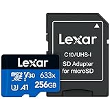 Lexar High-Performance 633x 256GB microSDXC UHS-I Card with SD Adapter, C10, U3, V30, A1, Full-HD & 4K Video, Up To 100MB/s Read, for Smartphones, Tablets, and Action Cameras (LSDMI256BBNL633A)