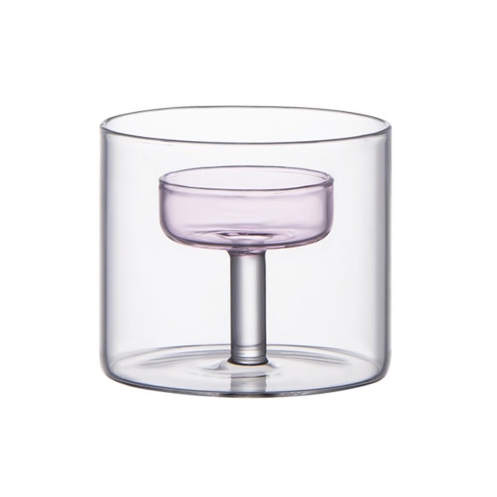 Candle Holder Glass Candlestick - Romantic Dining Table Decor, Small Candle Holder for Dinner Props(Pink,S)