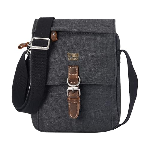 Troop London TRP0211 - Bolsa clásica de lona para el cuerpo, color negro lavado a la piedra, Negro lavado a la piedra, Medium