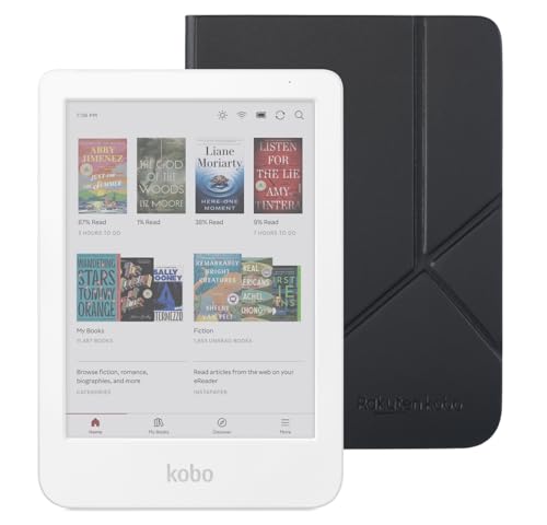 Kobo Clara Colour eReader (White) with Case Bundle (Black SleepCover, Case Bundle)