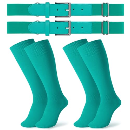 Image of JASGOOD 2 Pack Baseball Socks and Belt Combo Set Softball Socks and Belts Elastic Waist Belt for Youth and Adult Boys