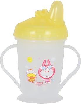 Tinny Tots Baby Feeding Unbreakable Sipper Plastic Bottle Cup/Mug Learning Sippy BPA Free 200ML Anti Spill Sippy Cup Dust-Proof Sippy Cup With Twin Handles Sipper Bottle For Toddlers/Infants/Babies (YELLOW)