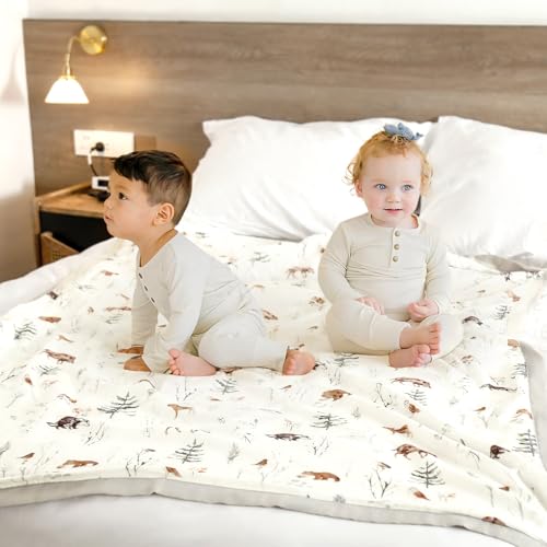 Image of GRSSDER Cotton Muslin Quilt Blanket - Silky Soft and Breathable Kids' Throw Blanket, Oversized Muslin Blankets for Newborns, Toddlers & Kids, 6 Layers Reversible Design for All Seasons, 55 inch x 69 inch
