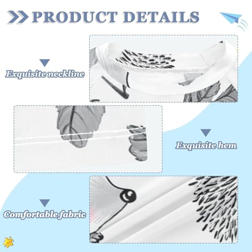 Boys Short Sleeve T-Shirts Apple Hedgehog White Animal Rashguard Kids Swim Shirts Sun UPF 50+3