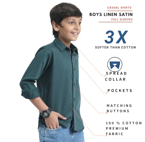 Image of Red Nine Rocket Science Boys' Solid Satin-Finish Poly Cotton Shirt | Single Pocket, Spread Collar, Long Sleeve, Casual