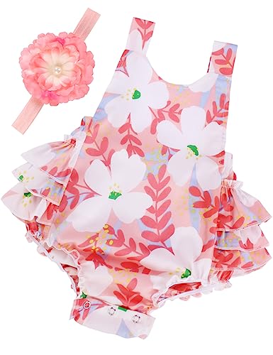Image of PrinceSasa Baby Girl's Floral Print Ruffles Romper Summer Clothes