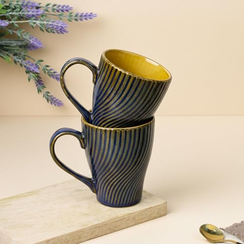 Image of The Earth Store Blue Fusion Wave Coffee Mug - 300ML Ceramic Coffee Mugs Set of 2 | Microwave & Dishwasher Safe Mugs for Gift | Home | Office | Restaurant | Daily Use Tea Mug