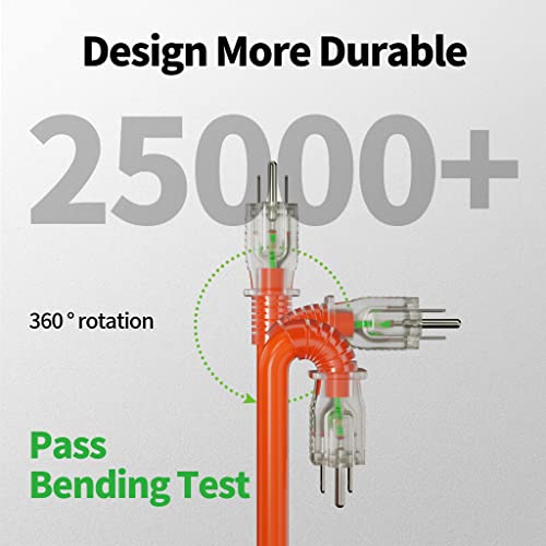 25 Ft 12/3 Outdoor Extension Cord Waterproof Heavy Duty With Lighted Indicator End 12 Gauge 3 Prong, Flexible Cold-Resistant Long Power Cord Outside, 15Amp 1875W Sjtw Orange Etl Listed Powgrn #TOP2