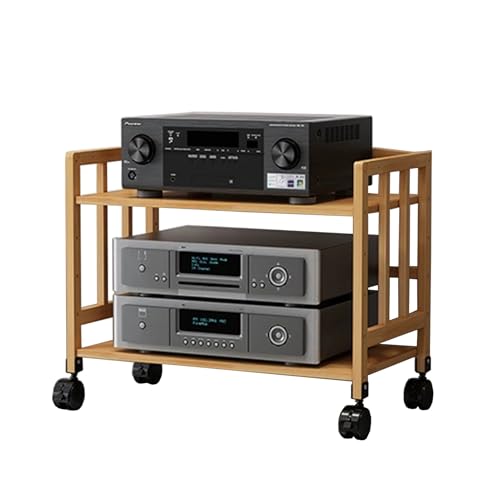 Support de rangement audio à roulettes en bambou pour optimiser l'espace d'angle